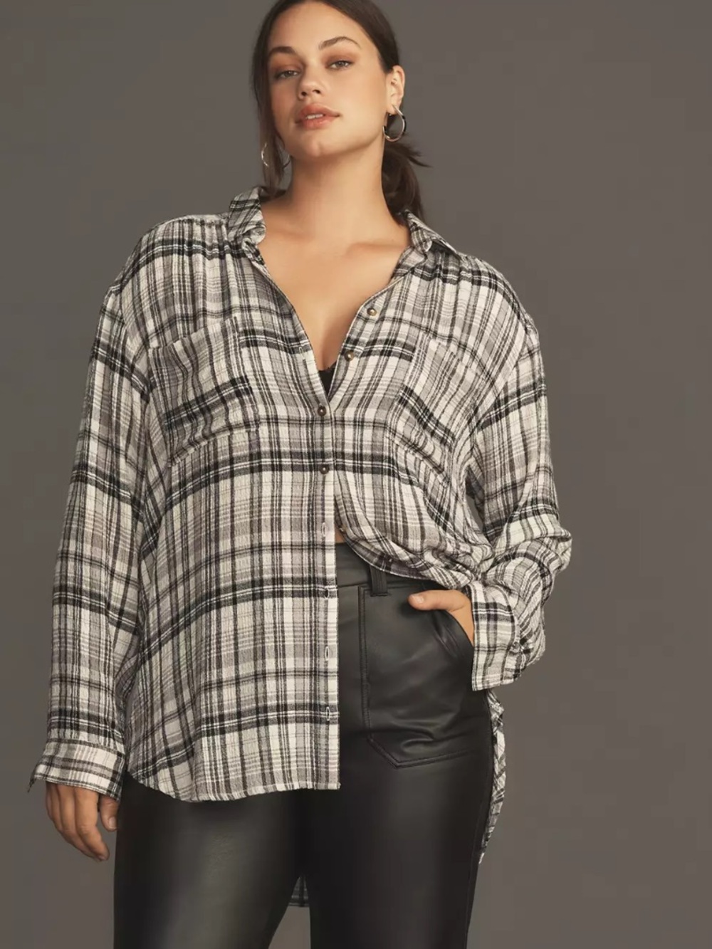 Pilcro Anthropologie Black & White Plaid Button-Down Shirt
